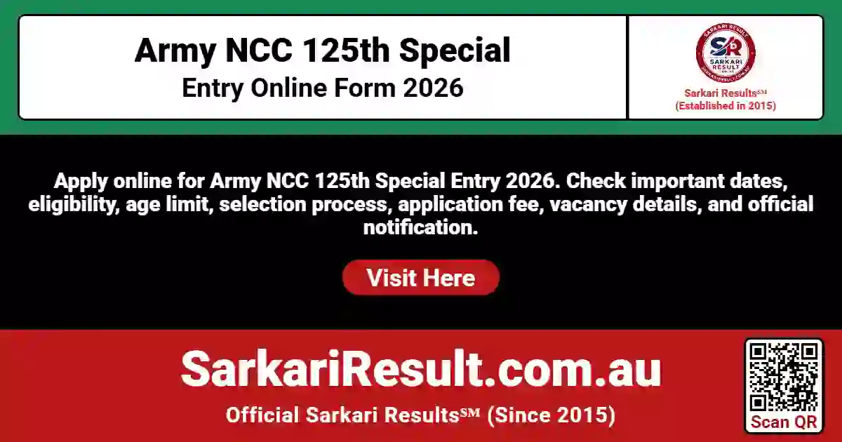 Army NCC 125th Special Entry Online Form 2026