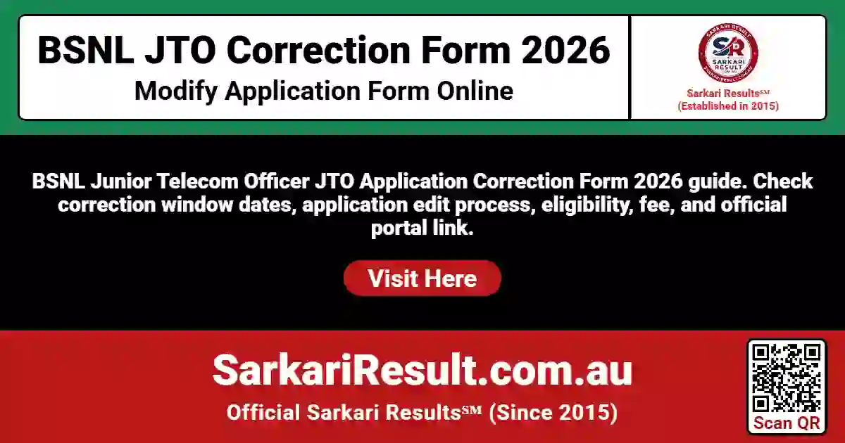 BSNL Junior Telecom Officer JTO Correction Form 2026