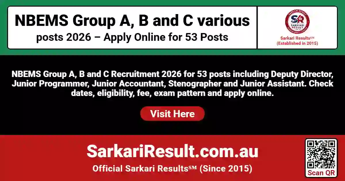 NBEMS Group A, B and C Various Post Online Form 2026