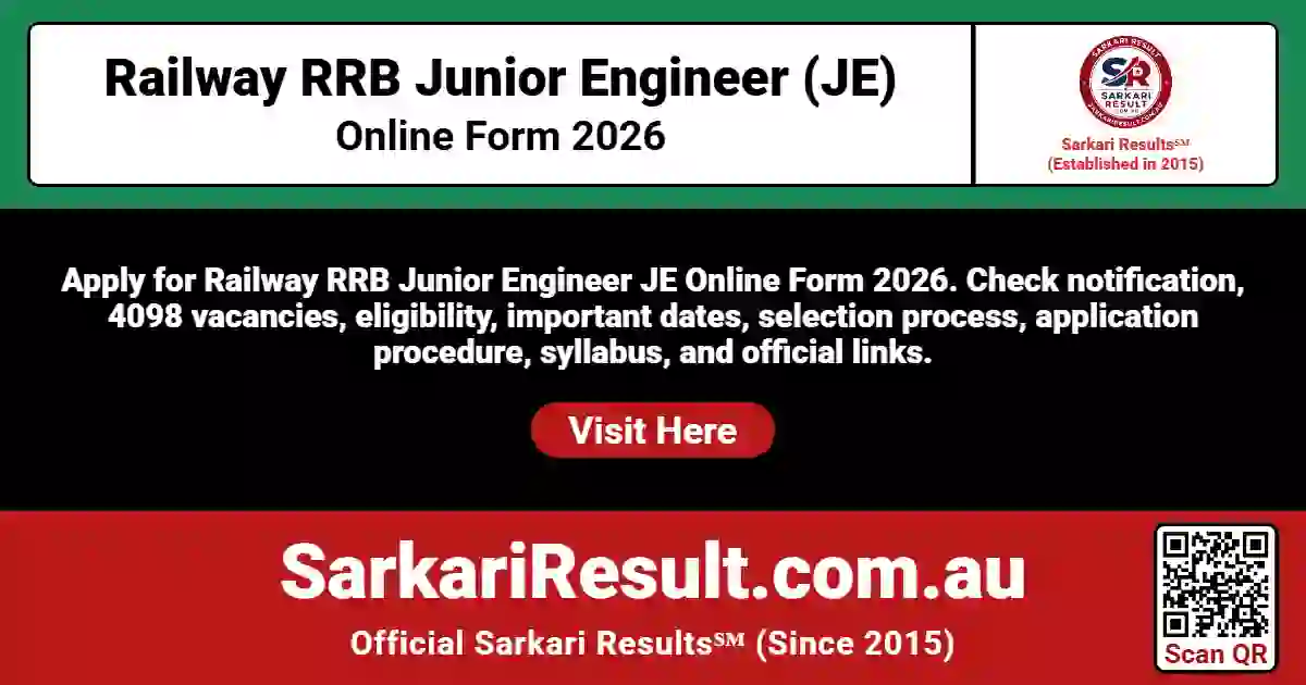 Railway RRB Junior Engineer (JE) Online Form 2026