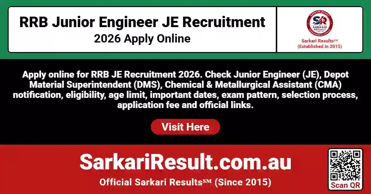 RRB Junior Engineer JE Recruitment 2026 Apply Online