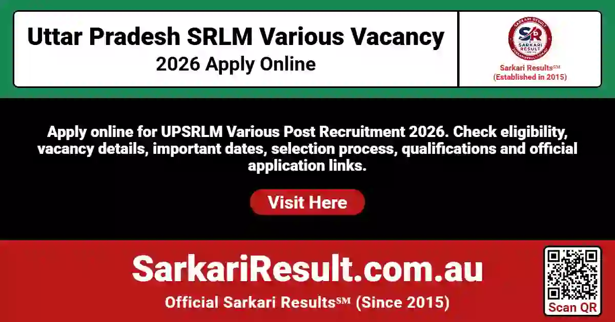 Uttar Pradesh SRLM Various Vacancy 2026 Apply Online